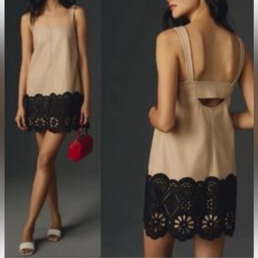NWOT BY ANTHROPOLOGIE Square-Neck Scallop-Trim Mini Dress Women's Size US 16
